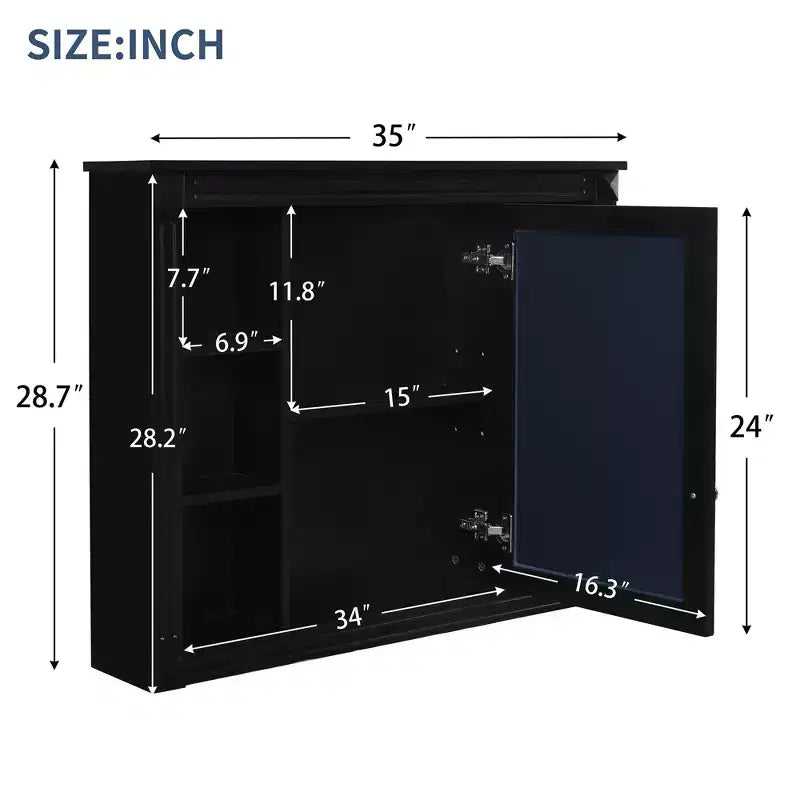 FAMYYT Armoire à pharmacie rectangulaire à montage en surface de 35 po L x 28 po H avec miroir, miroir haute définition, rangement spacieux