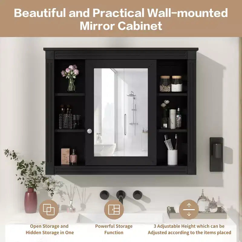 FAMYYT Armoire à pharmacie rectangulaire à montage en surface de 35 po L x 28 po H avec miroir, miroir haute définition, rangement spacieux