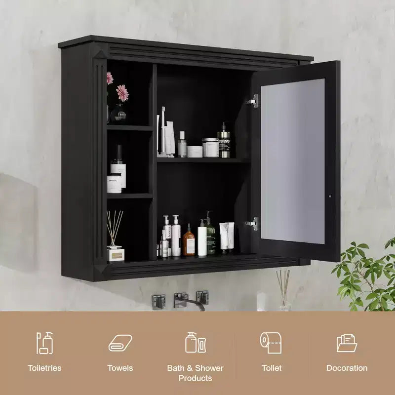 FAMYYT Armoire à pharmacie rectangulaire à montage en surface de 35 po L x 28 po H avec miroir, miroir haute définition, rangement spacieux