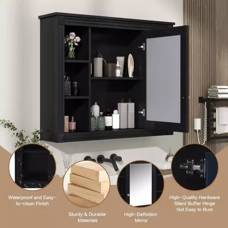 FAMYYT Armoire à pharmacie rectangulaire à montage en surface de 35 po L x 28 po H avec miroir, miroir haute définition, rangement spacieux