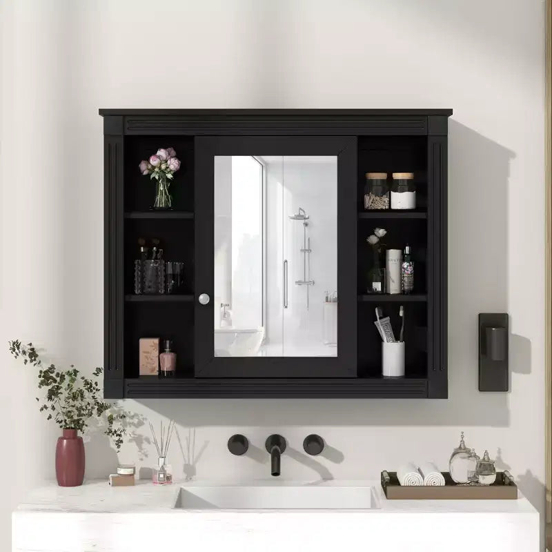 FAMYYT Armoire à pharmacie rectangulaire à montage en surface de 35 po L x 28 po H avec miroir, miroir haute définition, rangement spacieux