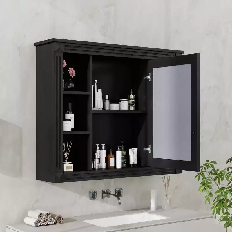 FAMYYT Armoire à pharmacie rectangulaire à montage en surface de 35 po L x 28 po H avec miroir, miroir haute définition, rangement spacieux