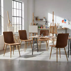 FurnitureR Lot de 4 chaises de salle à manger, chaise d'appoint confortable avec dossier en daim et pieds en métal robustes pour cuisine, salon, chambre, salle d'attente, marron
