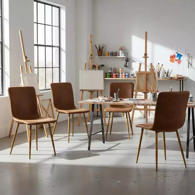FurnitureR Lot de 4 chaises de salle à manger, chaise d'appoint confortable avec dossier en daim et pieds en métal robustes pour cuisine, salon, chambre, salle d'attente, marron