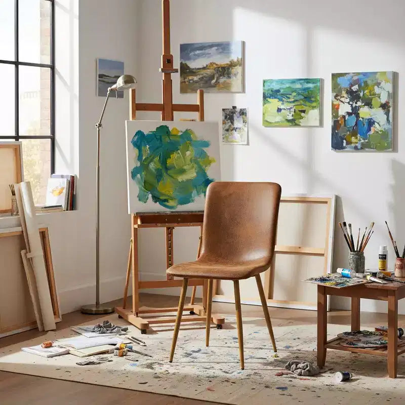 FurnitureR Lot de 4 chaises de salle à manger, chaise d'appoint confortable avec dossier en daim et pieds en métal robustes pour cuisine, salon, chambre, salle d'attente, marron