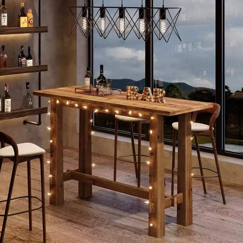 Table de bar Lantine en bois massif, table de pub haute de 160 cm, meuble de bar en bois pour cuisine, café ou restaurant