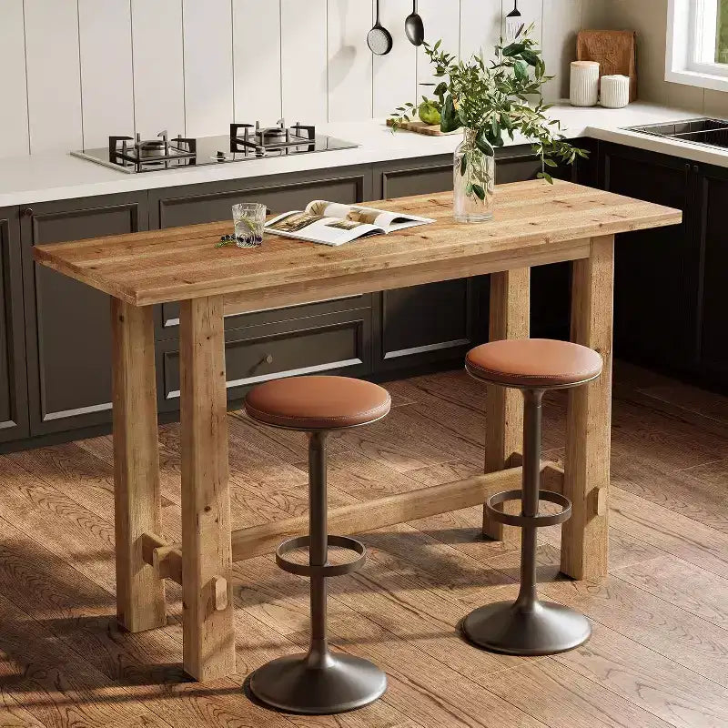 Table de bar Lantine en bois massif, table de pub haute de 160 cm, meuble de bar en bois pour cuisine, café ou restaurant