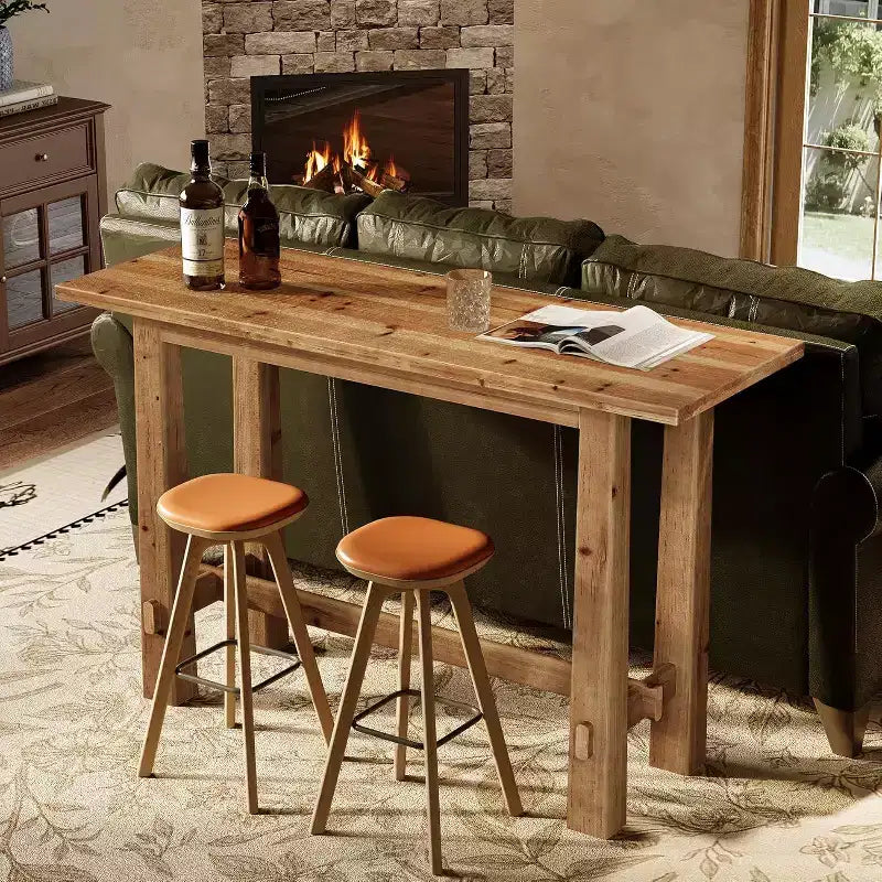 Table de bar Lantine en bois massif, table de pub haute de 160 cm, meuble de bar en bois pour cuisine, café ou restaurant