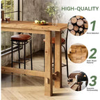 Table de bar Lantine en bois massif, table de pub haute de 160 cm, meuble de bar en bois pour cuisine, café ou restaurant