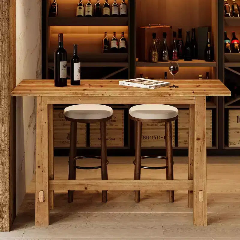Table de bar Lantine en bois massif, table de pub haute de 160 cm, meuble de bar en bois pour cuisine, café ou restaurant