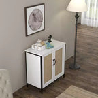 Buffet de rangement, meuble de rangement pour salle à manger, salon, entrée, buffet spacieux avec 2 portes décorées en rotin,