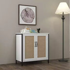Buffet de rangement, meuble de rangement pour salle à manger, salon, entrée, buffet spacieux avec 2 portes décorées en rotin,