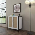 Buffet de rangement, meuble de rangement pour salle à manger, salon, entrée, buffet spacieux avec 2 portes décorées en rotin,