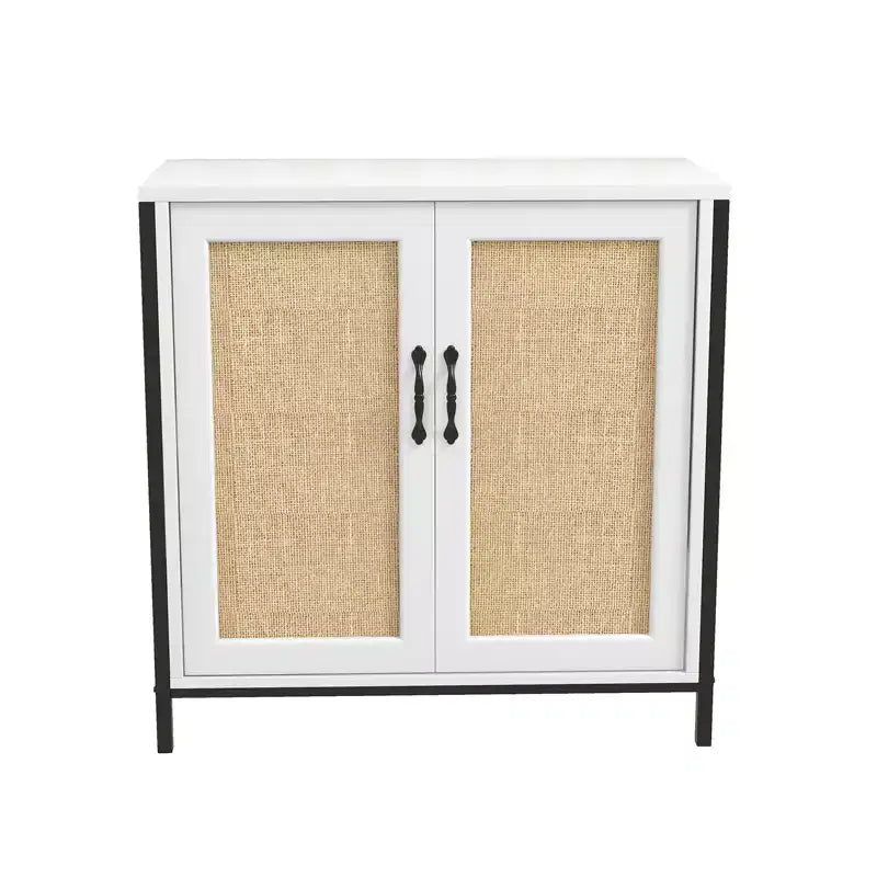 Buffet de rangement, meuble de rangement pour salle à manger, salon, entrée, buffet spacieux avec 2 portes décorées en rotin,