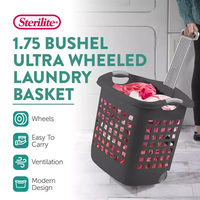 Panier à Linge à Roulettes Sterilite Ultra, 60 Litres avec Poignées, Gris, Lot de 4