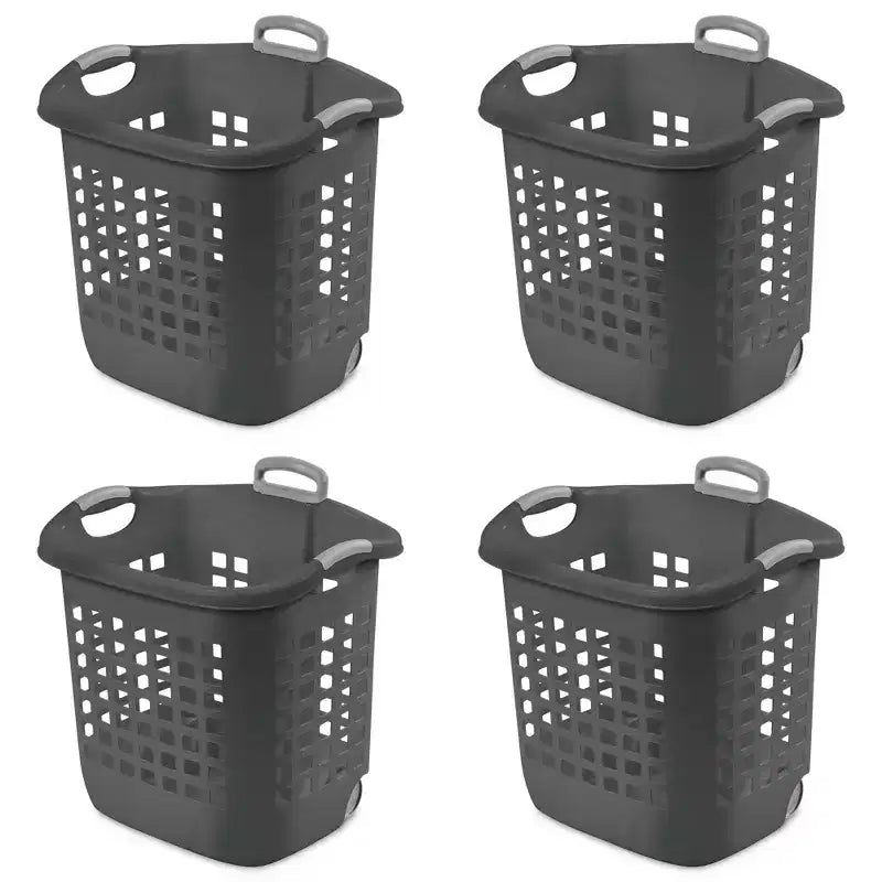 Panier à Linge à Roulettes Sterilite Ultra, 60 Litres avec Poignées, Gris, Lot de 4