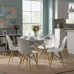 FurnitureR Table à Manger Ronde 80 cm pour 2-4 Personnes, Table Circulaire Élégante avec Pieds en Bois pour Cuisine, Cafés, Salles de Loisirs, Blanc