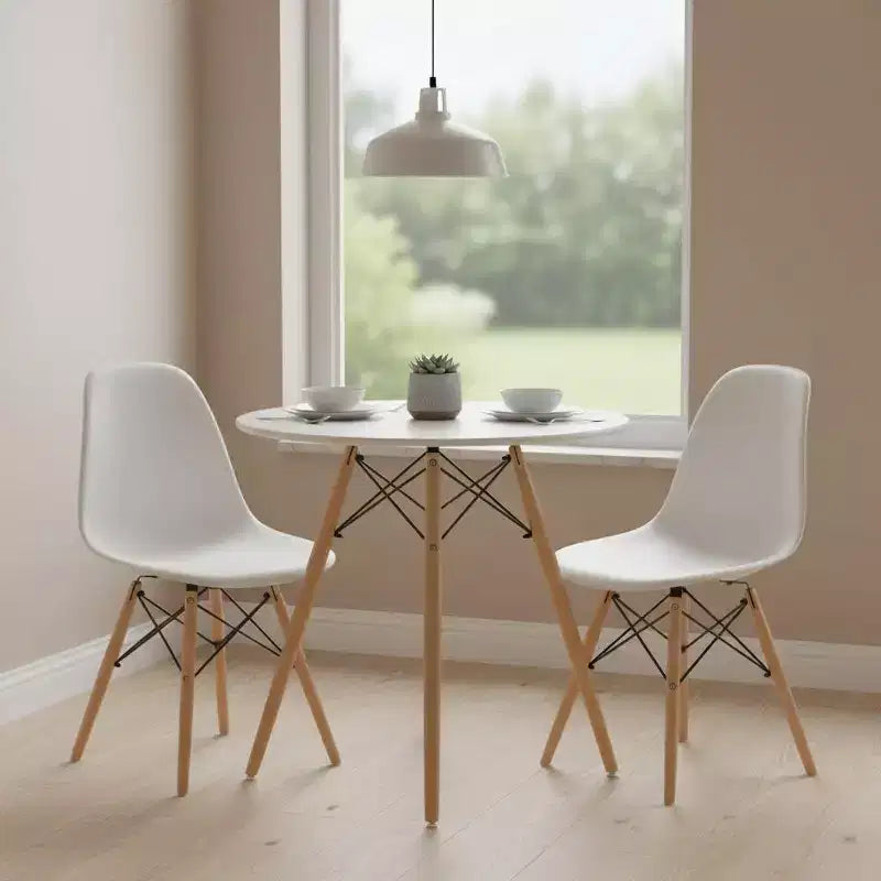 FurnitureR Table à Manger Ronde 80 cm pour 2-4 Personnes, Table Circulaire Élégante avec Pieds en Bois pour Cuisine, Cafés, Salles de Loisirs, Blanc