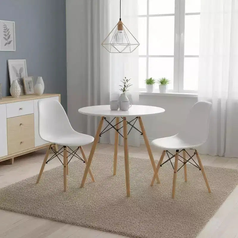 FurnitureR Table à Manger Ronde 80 cm pour 2-4 Personnes, Table Circulaire Élégante avec Pieds en Bois pour Cuisine, Cafés, Salles de Loisirs, Blanc