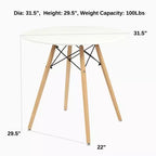 FurnitureR Table à Manger Ronde 80 cm pour 2-4 Personnes, Table Circulaire Élégante avec Pieds en Bois pour Cuisine, Cafés, Salles de Loisirs, Blanc