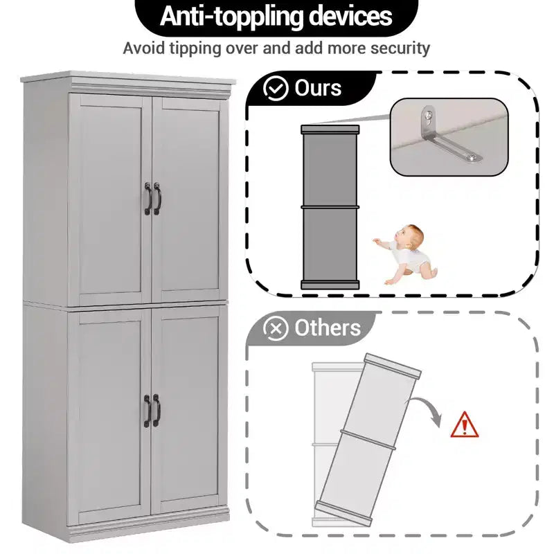 Meuble de rangement de cuisine autoportant GustoWave, armoire de rangement de 178 cm avec portes et étagères réglables
