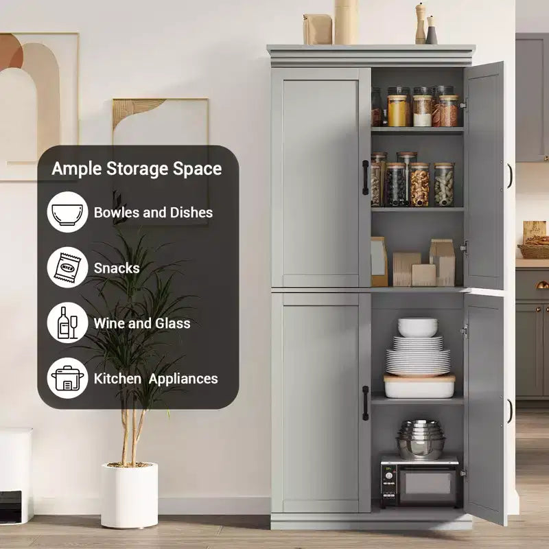 Meuble de rangement de cuisine autoportant GustoWave, armoire de rangement de 178 cm avec portes et étagères réglables