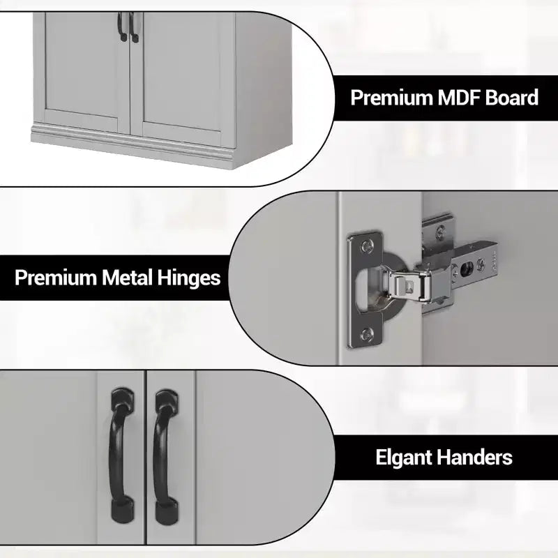 Meuble de rangement de cuisine autoportant GustoWave, armoire de rangement de 178 cm avec portes et étagères réglables
