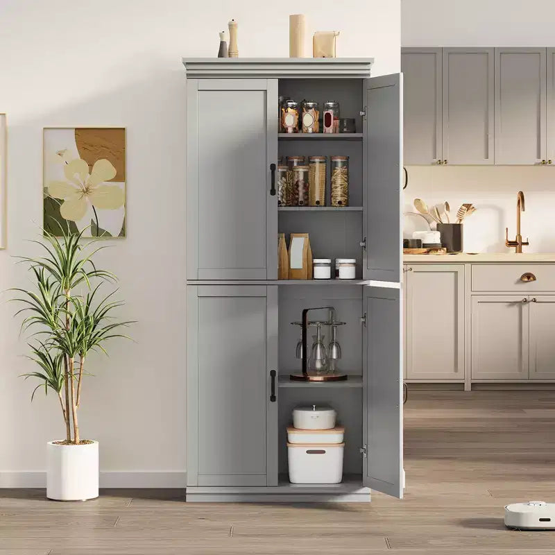 Meuble de rangement de cuisine autoportant GustoWave, armoire de rangement de 178 cm avec portes et étagères réglables