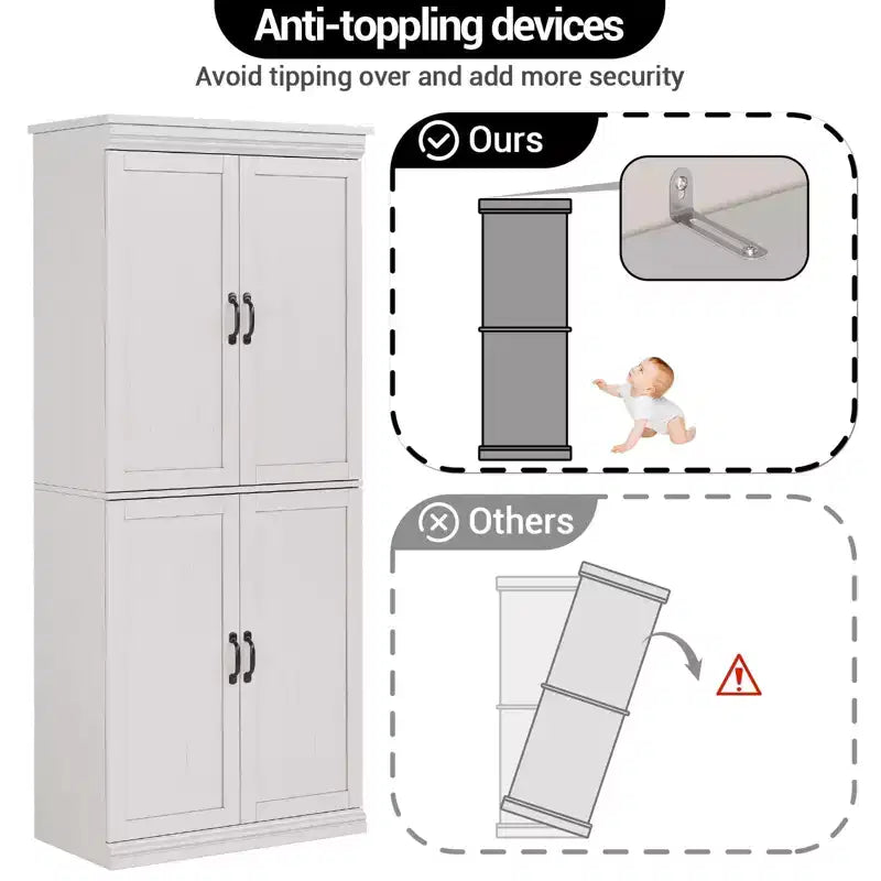 Meuble de rangement de cuisine autoportant GustoWave, armoire de rangement de 178 cm avec portes et étagères réglables