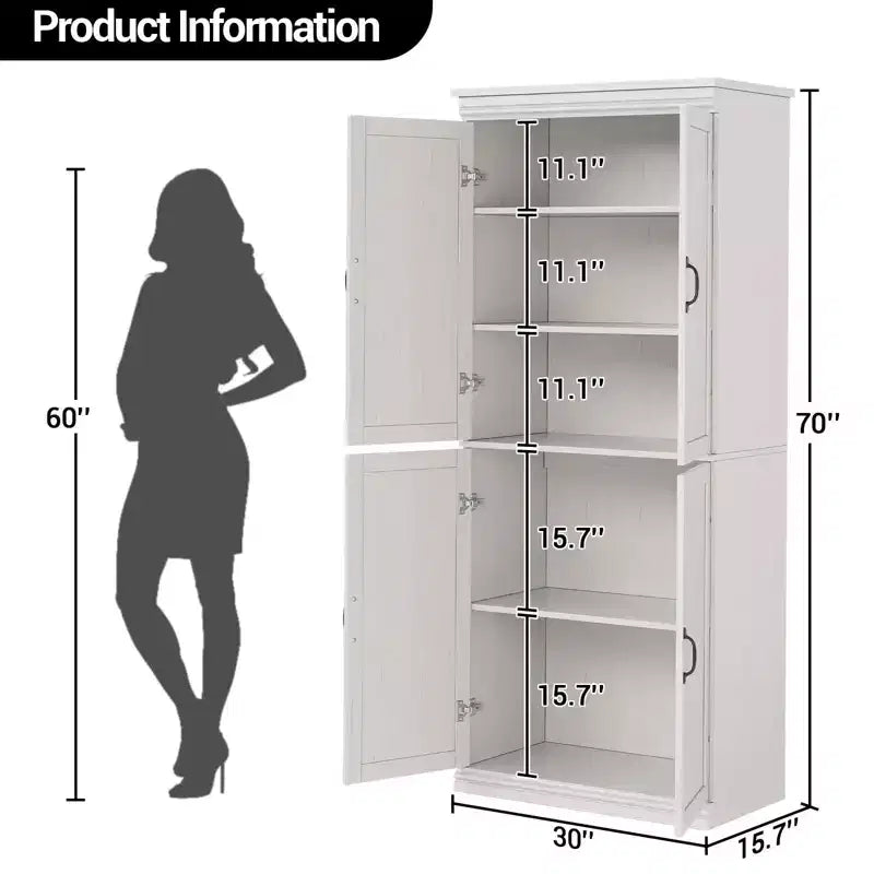 Meuble de rangement de cuisine autoportant GustoWave, armoire de rangement de 178 cm avec portes et étagères réglables