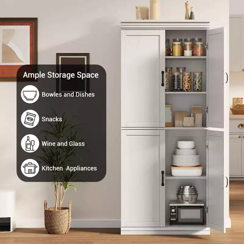 Meuble de rangement de cuisine autoportant GustoWave, armoire de rangement de 178 cm avec portes et étagères réglables
