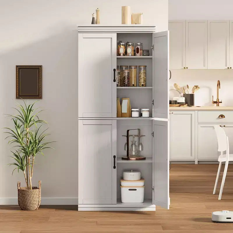 Meuble de rangement de cuisine autoportant GustoWave, armoire de rangement de 178 cm avec portes et étagères réglables