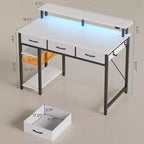 Greenstell Bureau d'ordinateur de rangement de 99/119/140 cm avec support d'écran, bureau de jeu LED, prise de courant et tiroirs multiples