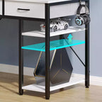 Greenstell Bureau d'ordinateur de rangement de 99/119/140 cm avec support d'écran, bureau de jeu LED, prise de courant et tiroirs multiples