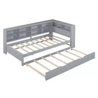 Lit de repos avec lit gigogne, lit plateforme en bois avec étagère de rangement et ports de chargement USB, lit bas pour enfants, adolescents et adultes