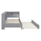 Lit de repos avec lit gigogne, lit plateforme en bois avec étagère de rangement et ports de chargement USB, lit bas pour enfants, adolescents et adultes
