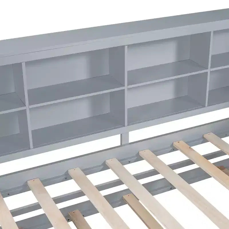 Lit de repos avec lit gigogne, lit plateforme en bois avec étagère de rangement et ports de chargement USB, lit bas pour enfants, adolescents et adultes