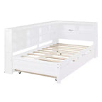 Lit de repos avec lit gigogne, lit plateforme en bois avec étagère de rangement et ports de chargement USB, lit bas pour enfants, adolescents et adultes