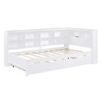 Lit de repos avec lit gigogne, lit plateforme en bois avec étagère de rangement et ports de chargement USB, lit bas pour enfants, adolescents et adultes