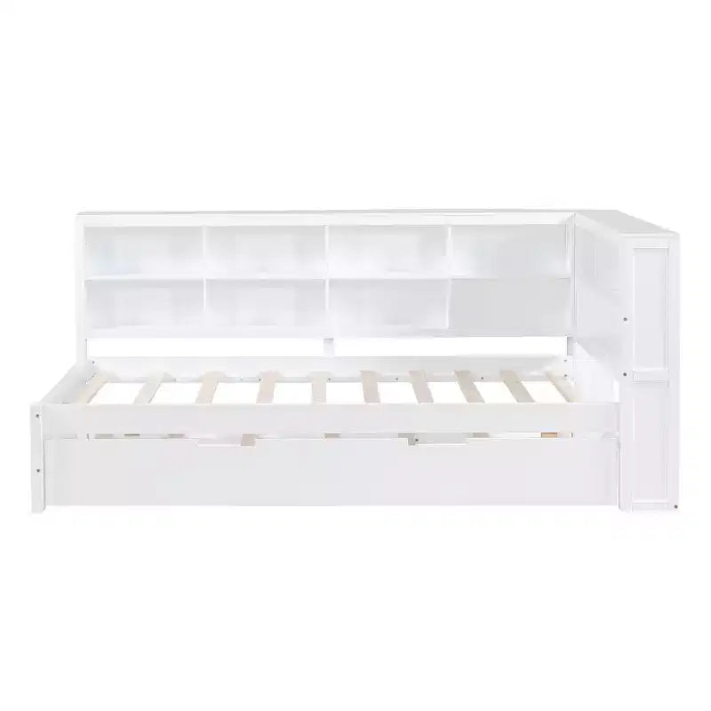 Lit de repos avec lit gigogne, lit plateforme en bois avec étagère de rangement et ports de chargement USB, lit bas pour enfants, adolescents et adultes