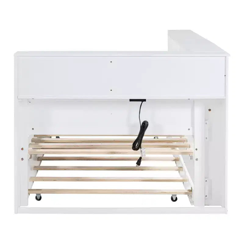 Lit de repos avec lit gigogne, lit plateforme en bois avec étagère de rangement et ports de chargement USB, lit bas pour enfants, adolescents et adultes