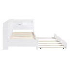 Lit de repos avec lit gigogne, lit plateforme en bois avec étagère de rangement et ports de chargement USB, lit bas pour enfants, adolescents et adultes