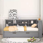 Lit de repos avec lit gigogne, lit plateforme en bois avec étagère de rangement et ports de chargement USB, lit bas pour enfants, adolescents et adultes