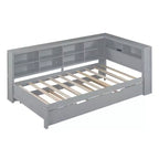 Lit de repos avec lit gigogne, lit plateforme en bois avec étagère de rangement et ports de chargement USB, lit bas pour enfants, adolescents et adultes