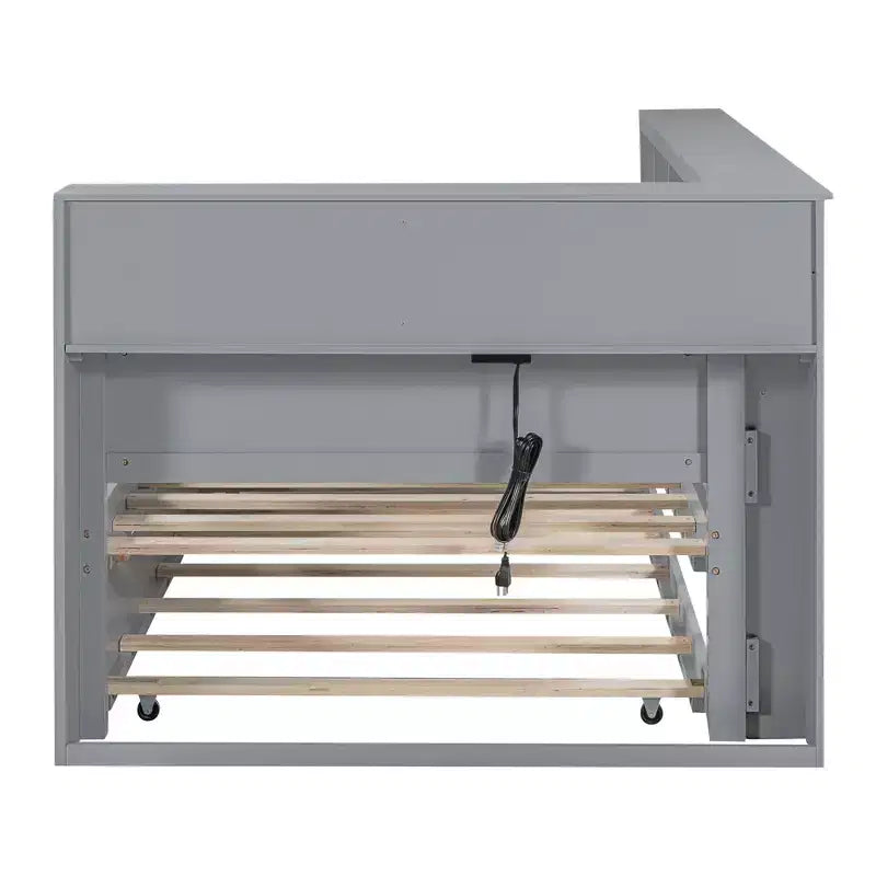 Lit de repos avec lit gigogne, lit plateforme en bois avec étagère de rangement et ports de chargement USB, lit bas pour enfants, adolescents et adultes