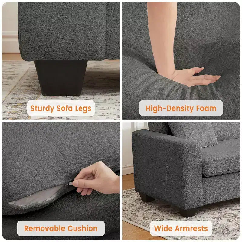 Canapé moderne 84 po pour salon, 2 coussins moelleux et cadre en bois robuste, housse amovible lavable, canapé nuage en peluche, pour salon