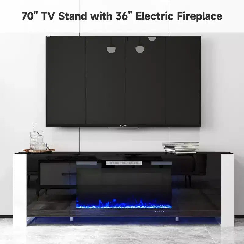 Real Relax 70 in. TV stand for TVs up to 80 in. with electric fireplace and LED lights Entertainment Center