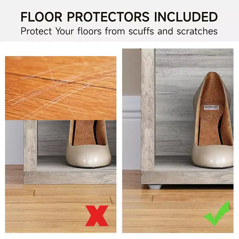 Banc à chaussures d'entrée 2-en-1 GustoWave avec rangement et siège rembourré | Organisateur de casier à chaussures en bois avec étagères réglables et poches latérales, gris