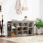 Banc à chaussures d'entrée 2-en-1 GustoWave avec rangement et siège rembourré | Organisateur de casier à chaussures en bois avec étagères réglables et poches latérales, gris