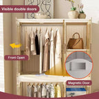 Organisateur de placard portable avec 6 portes magnétiques, 6 casiers et 2 tringles de suspension, comprend 6 cintres, armoire de rangement pour vêtements de bébé, blanc